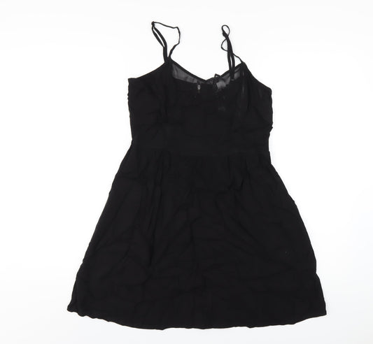 H&M Womens Black Viscose A-Line Size 12 V-Neck Zip