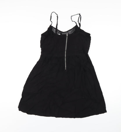 H&M Womens Black Viscose A-Line Size 12 V-Neck Zip
