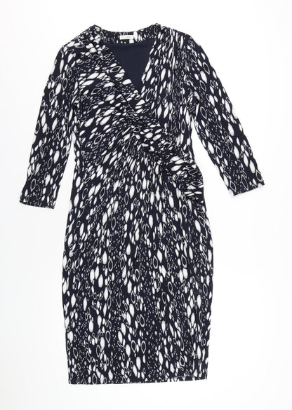 Planet Womens Blue Geometric Polyester Pencil Dress Size 8 V-Neck Pullover