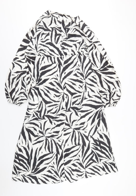 Marks and Spencer Womens White Geometric Polyester A-Line Size 10 V-Neck Pullover