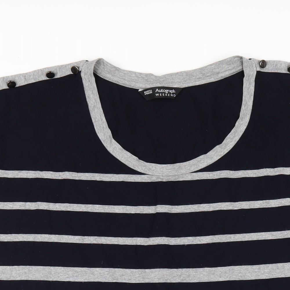 Autograph Womens Blue Striped Viscose Slip Dress Size 16 Round Neck Pullover