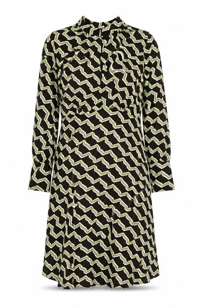 Marks and Spencer Womens Brown Geometric Viscose A-Line Size 8 Round Neck Zip