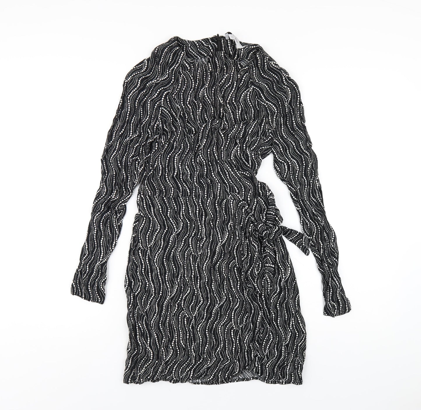 & Other Stories Womens Black Geometric Viscose Mini Size 8 Round Neck Zip