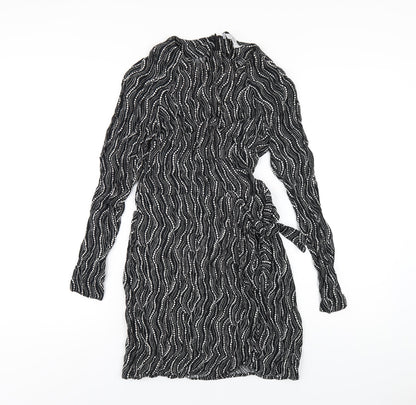 & Other Stories Womens Black Geometric Viscose Mini Size 8 Round Neck Zip