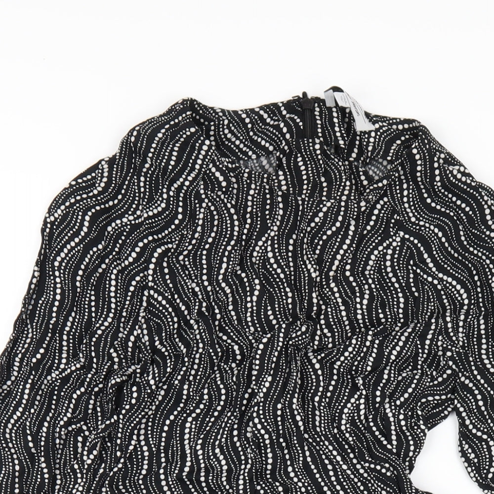 & Other Stories Womens Black Geometric Viscose Mini Size 8 Round Neck Zip