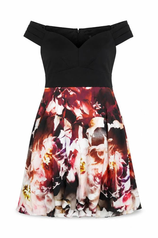 Ariella Womens Multicoloured Floral Polyester A-Line Size 16 Off the Shoulder Zip