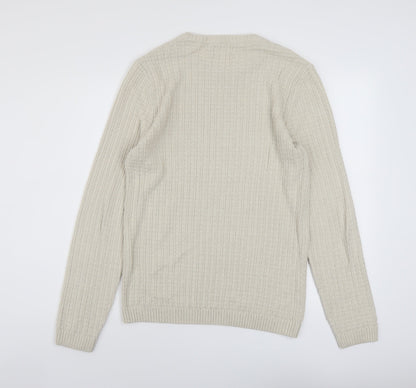 ASOS Mens Beige Crew Neck Cotton Pullover Jumper Size L Long Sleeve