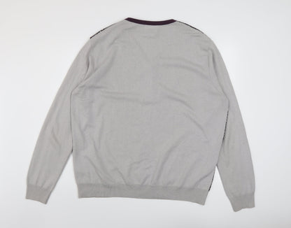 Topman Mens Green V-Neck Geometric Cotton Pullover Jumper Size 2XL Long Sleeve