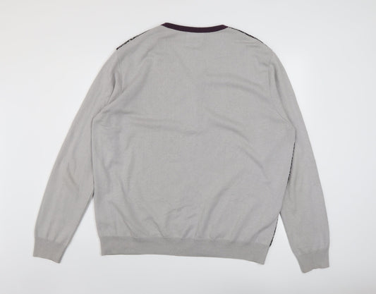 Topman Mens Green V-Neck Geometric Cotton Pullover Jumper Size 2XL Long Sleeve