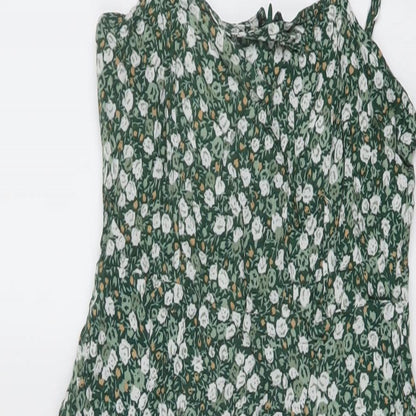 Motel Womens Green Floral Viscose A-Line Size S Square Neck Zip