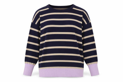 Bonmarché Womens Multicoloured Round Neck Striped Viscose Pullover Jumper Size 14