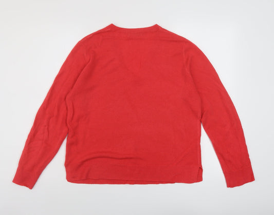 Marks and Spencer Womens Pink V-Neck Acrylic Pullover Jumper Size 14