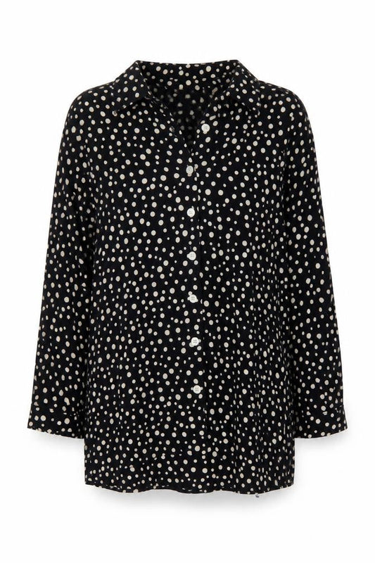 Pop England Womens Blue Polka Dot Viscose Basic Button-Up Size 10 V-Neck