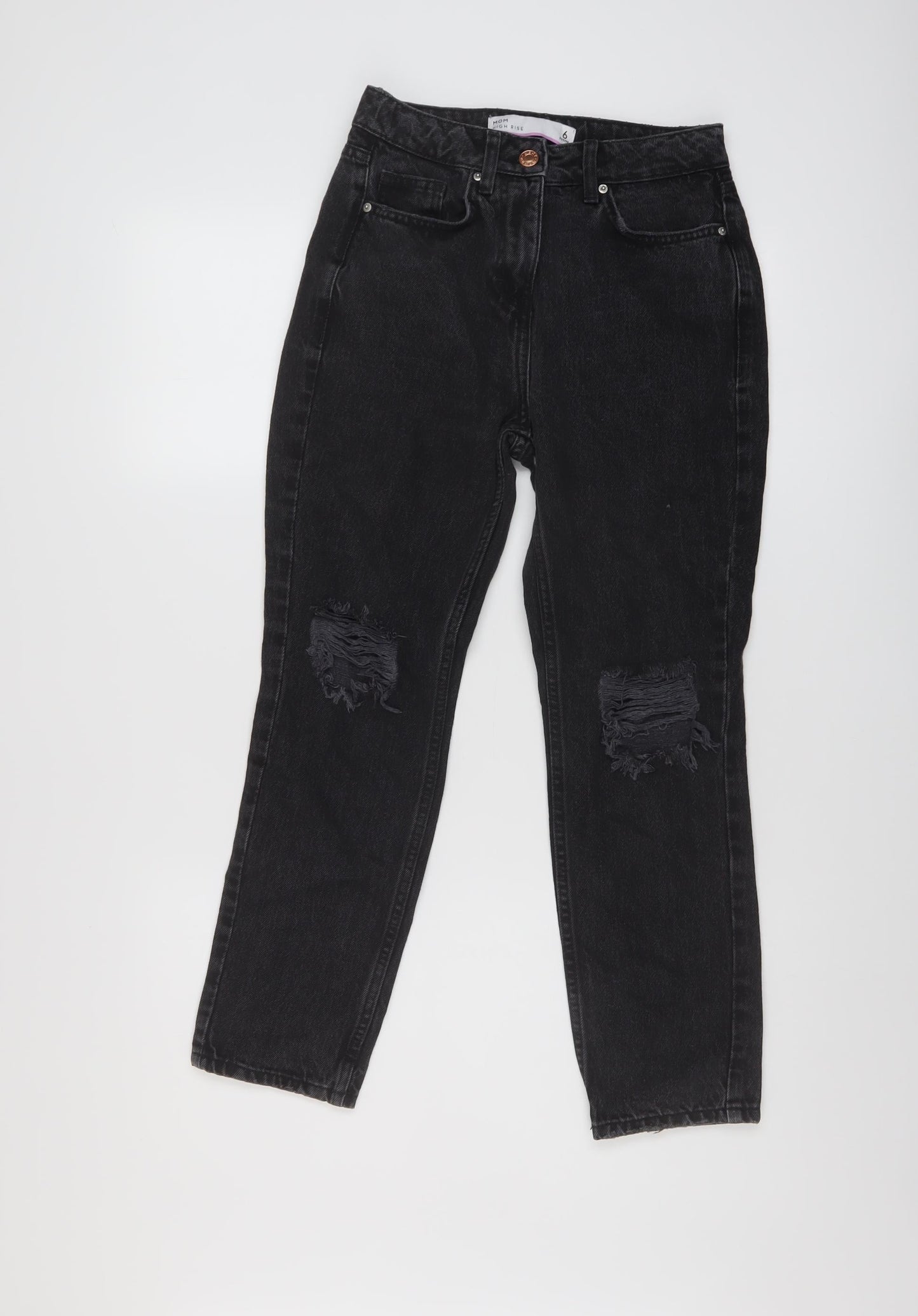 NEXT Womens Grey Cotton Mom Jeans Size 6 L25 in Regular Button