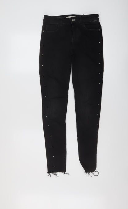 Zara Womens Black Cotton Skinny Jeans Size 6 L27 in Regular Button