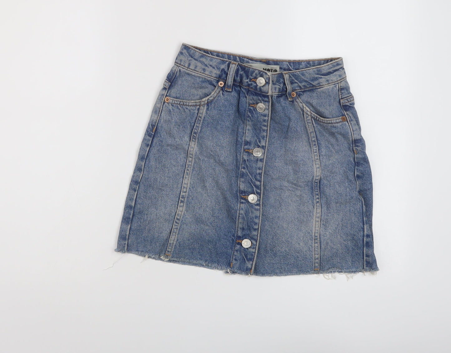 Toshop Womens Blue Cotton Mini Skirt Size 8 Button