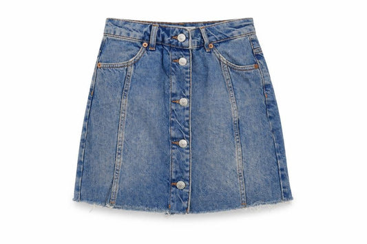 Toshop Womens Blue Cotton Mini Skirt Size 8 Button
