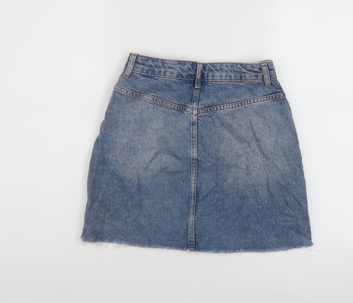 Toshop Womens Blue Cotton Mini Skirt Size 8 Button