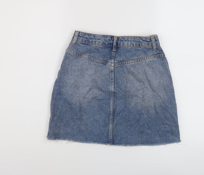 Toshop Womens Blue Cotton Mini Skirt Size 8 Button