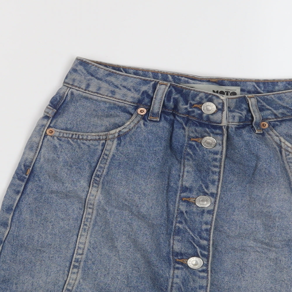 Toshop Womens Blue Cotton Mini Skirt Size 8 Button