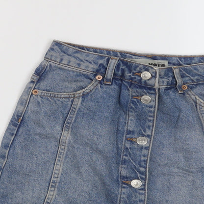Toshop Womens Blue Cotton Mini Skirt Size 8 Button