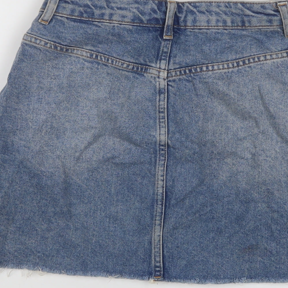 Toshop Womens Blue Cotton Mini Skirt Size 8 Button