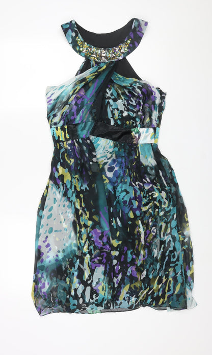 Miss Sizty Womens Multicoloured Geometric Polyester A-Line Size 10 Round Neck Zip - Rhinestone Detail