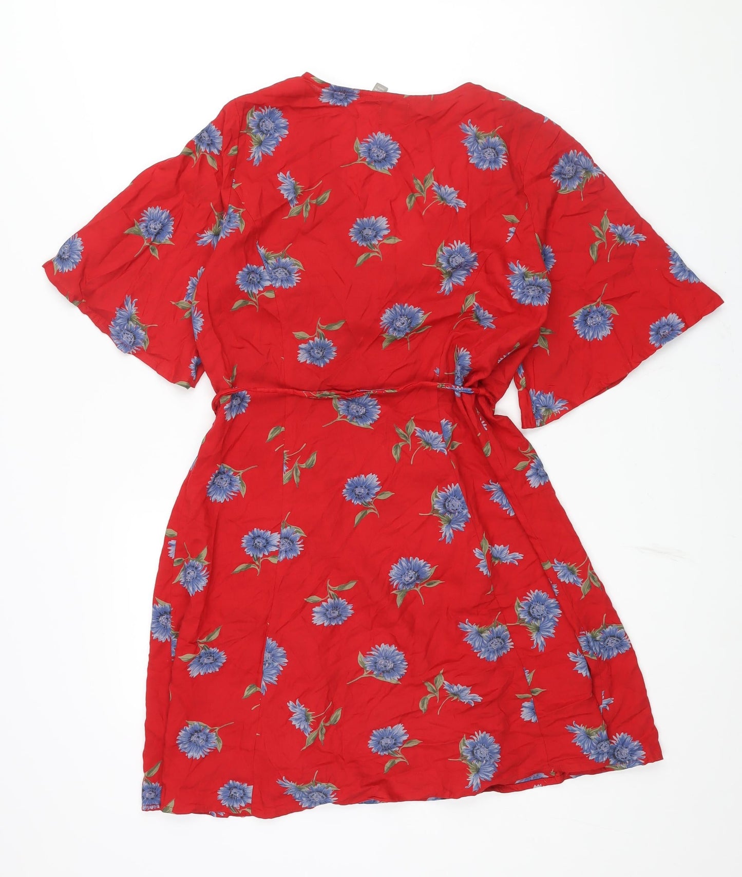 ASOS Womens Red Floral Viscose Wrap Dress Size 10 V-Neck Tie - Belted