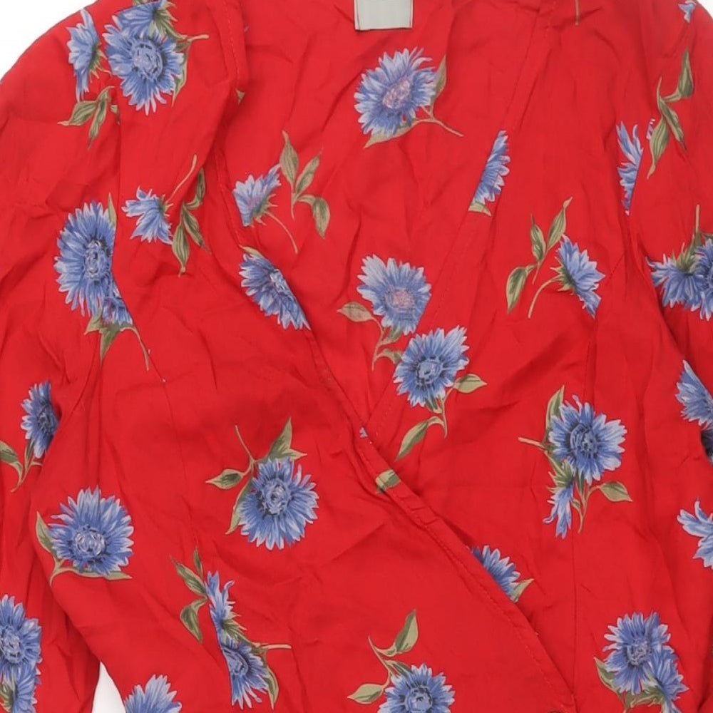 ASOS Womens Red Floral Viscose Wrap Dress Size 10 V-Neck Tie - Belted