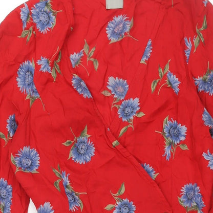ASOS Womens Red Floral Viscose Wrap Dress Size 10 V-Neck Tie - Belted