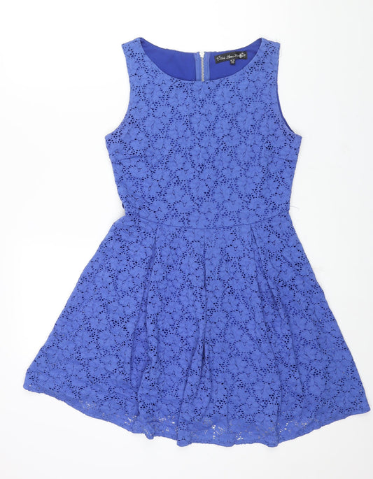 Mela Loves London Womens Blue Polyester Fit & Flare Size 10 Boat Neck Zip