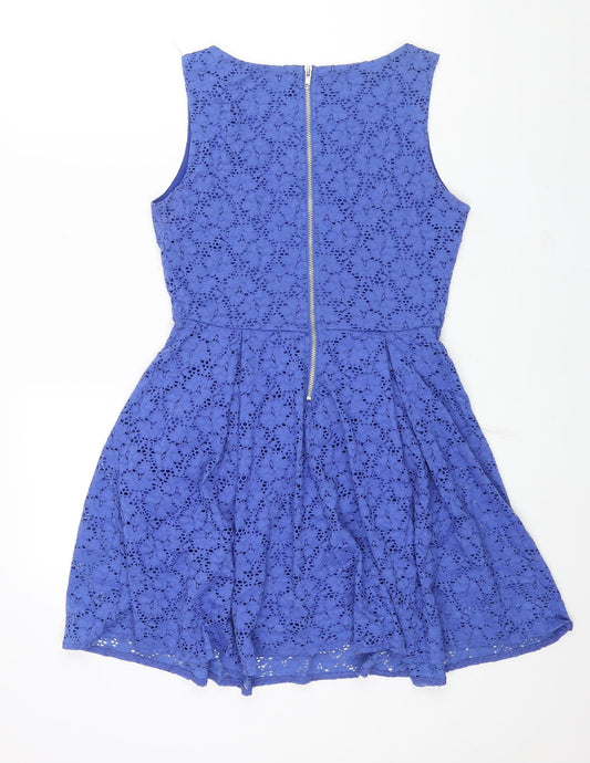 Mela Loves London Womens Blue Polyester Fit & Flare Size 10 Boat Neck Zip