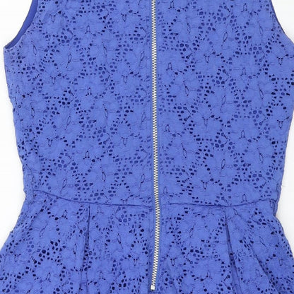 Mela Loves London Womens Blue Polyester Fit & Flare Size 10 Boat Neck Zip