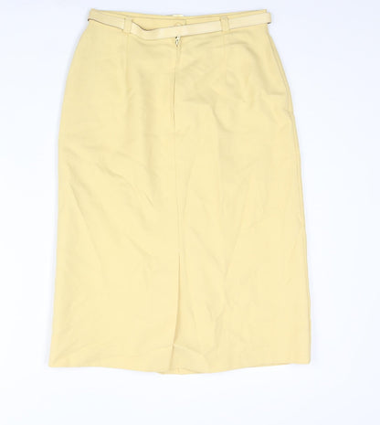 C&A Womens Yellow Polyester Straight & Pencil Skirt Size 12 Zip - Belted Button Detail