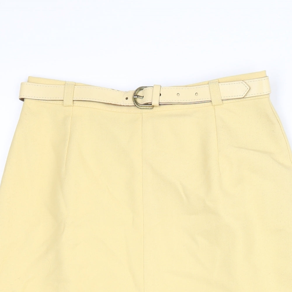 C&A Womens Yellow Polyester Straight & Pencil Skirt Size 12 Zip - Belted Button Detail