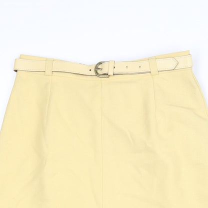 C&A Womens Yellow Polyester Straight & Pencil Skirt Size 12 Zip - Belted Button Detail