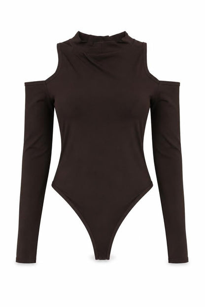 Boohoo Womens Brown Polyester Playsuit One-Piece Size 12 Snap - Cold Shoulder Cut Out Detail
