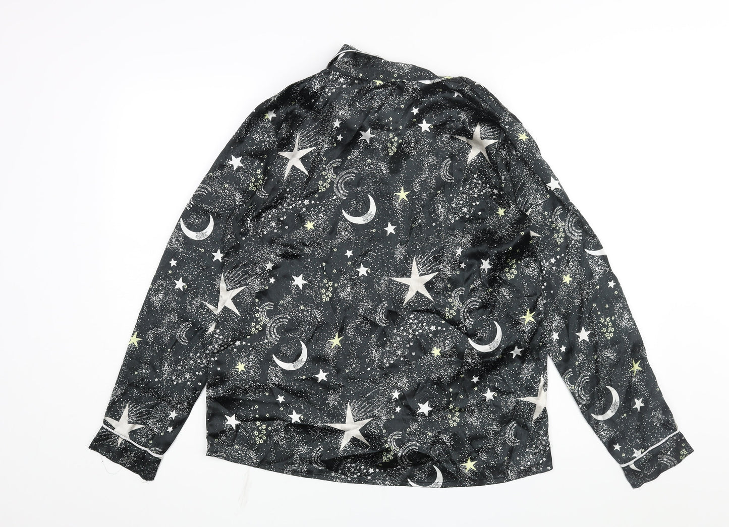 Boohoo Womens Black Geometric Polyester Top Pyjama Top Size 12 Button - Moon & Star Print