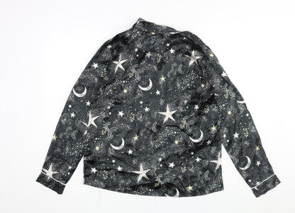 Boohoo Womens Black Geometric Polyester Top Pyjama Top Size 12 Button - Moon & Star Print