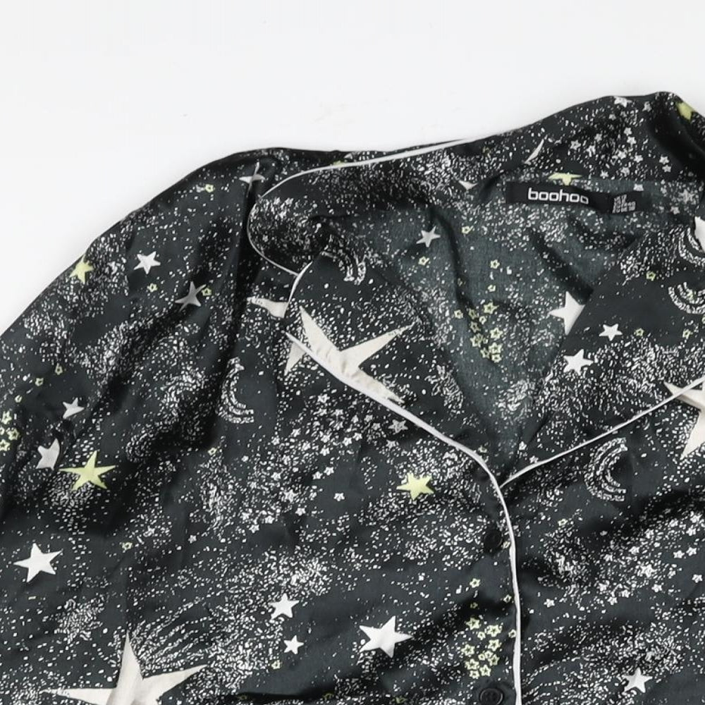 Boohoo Womens Black Geometric Polyester Top Pyjama Top Size 12 Button - Moon & Star Print