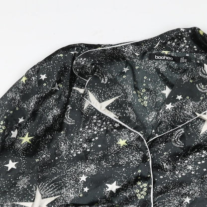 Boohoo Womens Black Geometric Polyester Top Pyjama Top Size 12 Button - Moon & Star Print