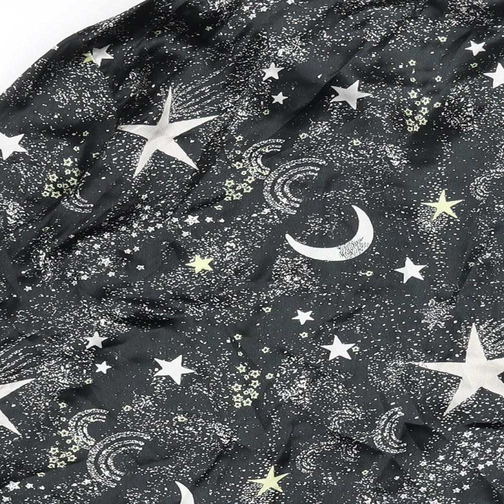 Boohoo Womens Black Geometric Polyester Top Pyjama Top Size 12 Button - Moon & Star Print
