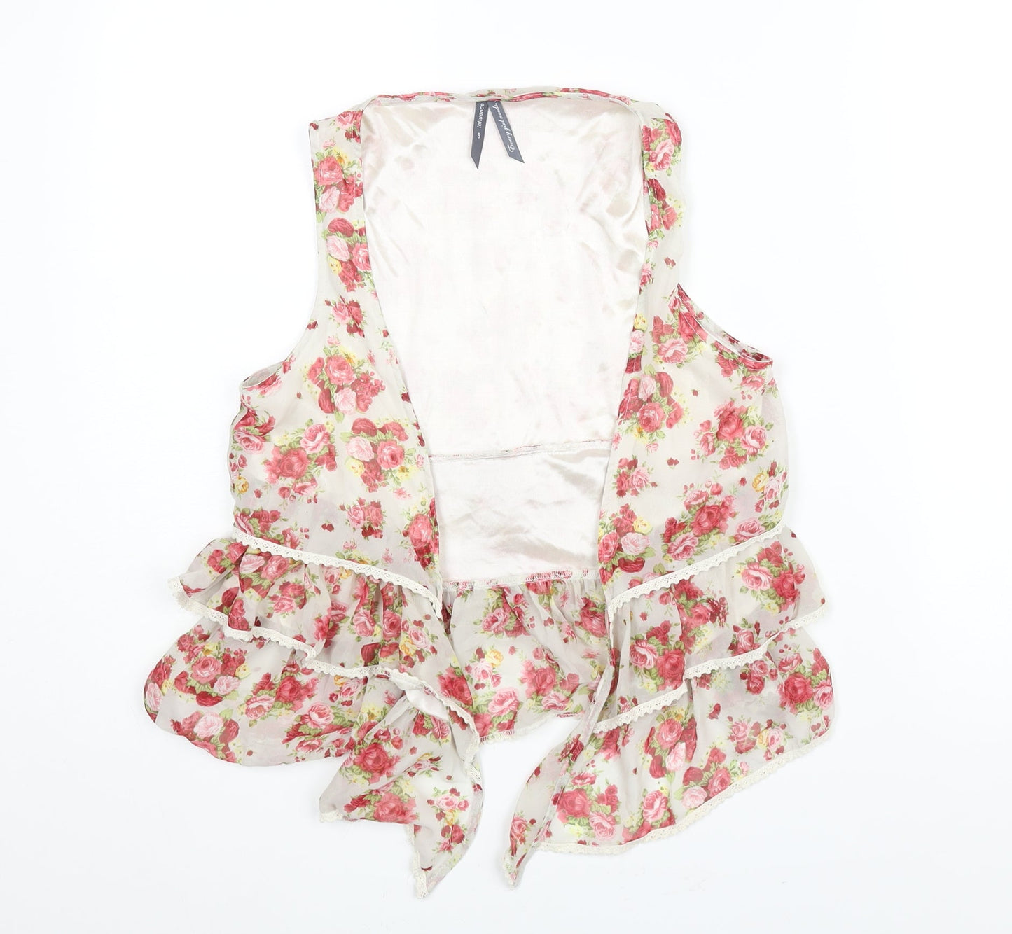 Influence Womens Multicoloured Floral Polyester Kimono Blouse Size 8 V-Neck - Lace Trim Layered