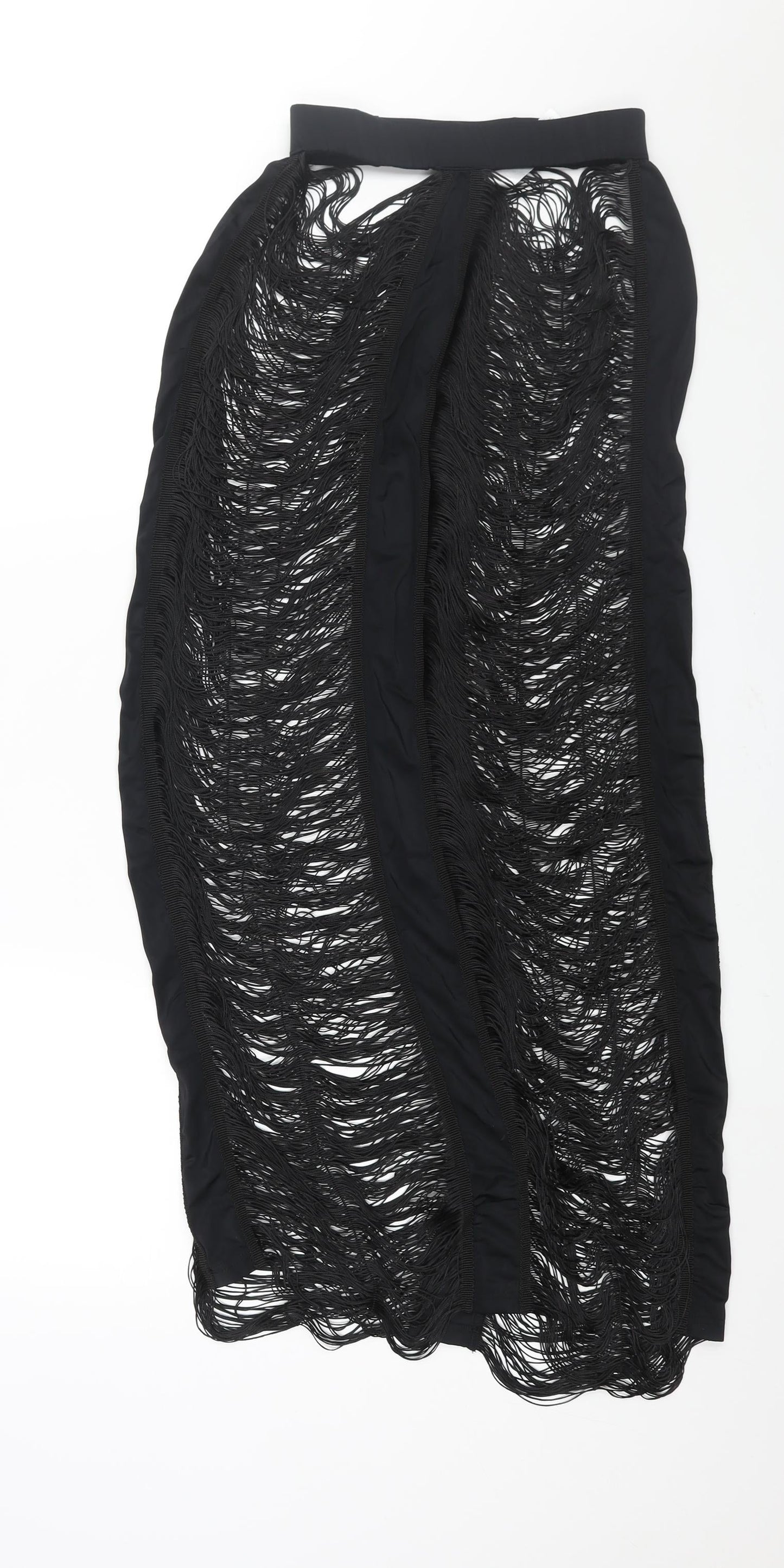 PRETTYLITTLETHING Womens Black Polyamide Straight & Pencil Skirt Size 8 - Tassle Detail