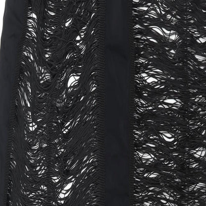 PRETTYLITTLETHING Womens Black Polyamide Straight & Pencil Skirt Size 8 - Tassle Detail