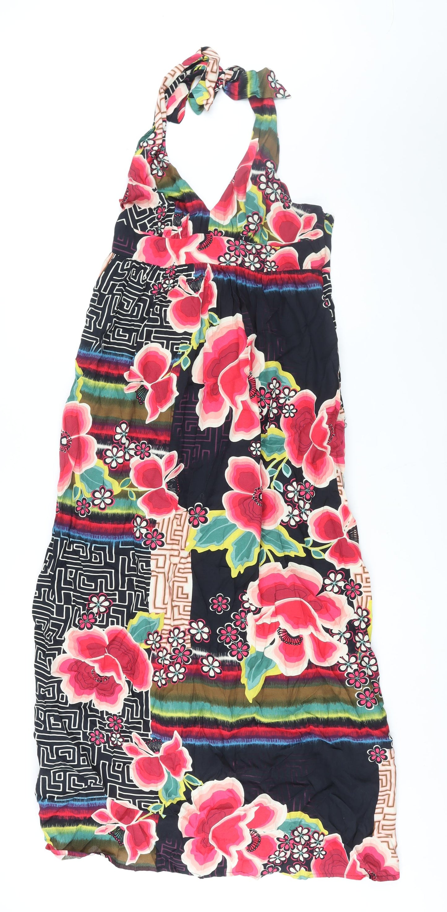 Promod Womens Multicoloured Geometric Viscose Maxi Size 12 Halter Zip - Floral Print