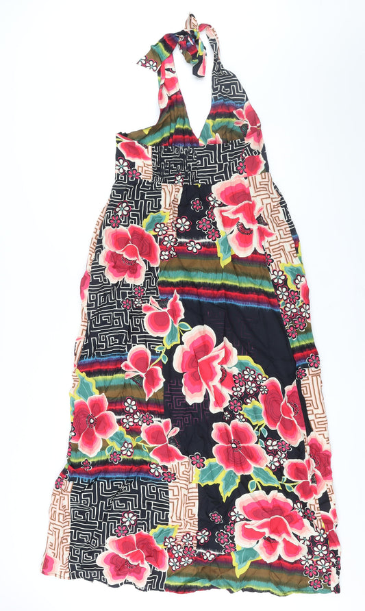 Promod Womens Multicoloured Geometric Viscose Maxi Size 12 Halter Zip - Floral Print