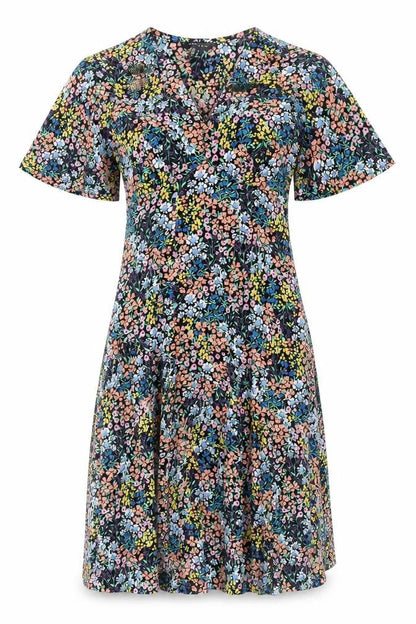 New Look Womens Multicoloured Floral Polyester Shift Size 8 V-Neck Zip