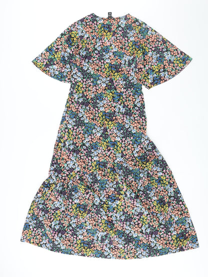New Look Womens Multicoloured Floral Polyester Shift Size 8 V-Neck Zip