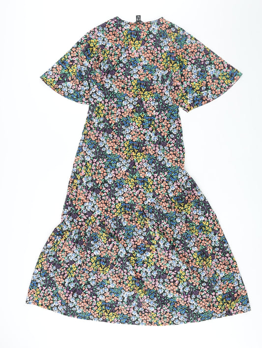 New Look Womens Multicoloured Floral Polyester Shift Size 8 V-Neck Zip